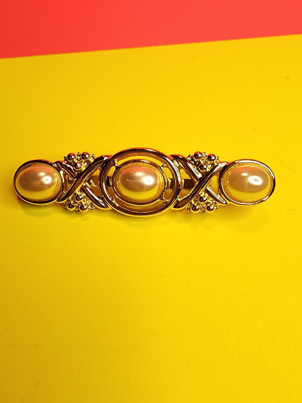 Vintage Victorian Era Gold Pearl Accent Bar Brooch - Women Jewelry